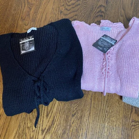 (3) John P. cardigan sweater & pullover L womens NWT Greece tan pink black - Picture 11 of 12
